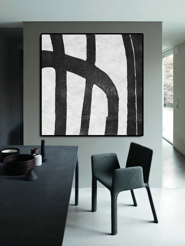 Large Contemporary Art Acrylic Painting,Oversized Minimal Black And White Painting - Abstract Oil Painting